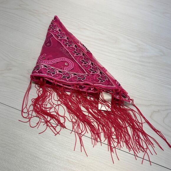 Women Pink Mesh Bikini Cover Up Sarong Skirt  Beach Pool Butterfly Fringe y2K - Picture 7 of 7